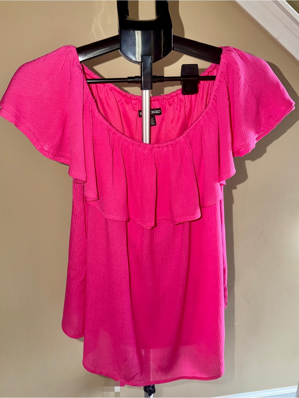 Nina Leonard Off-Shoulder Ruffle Blouse — Hot Pink